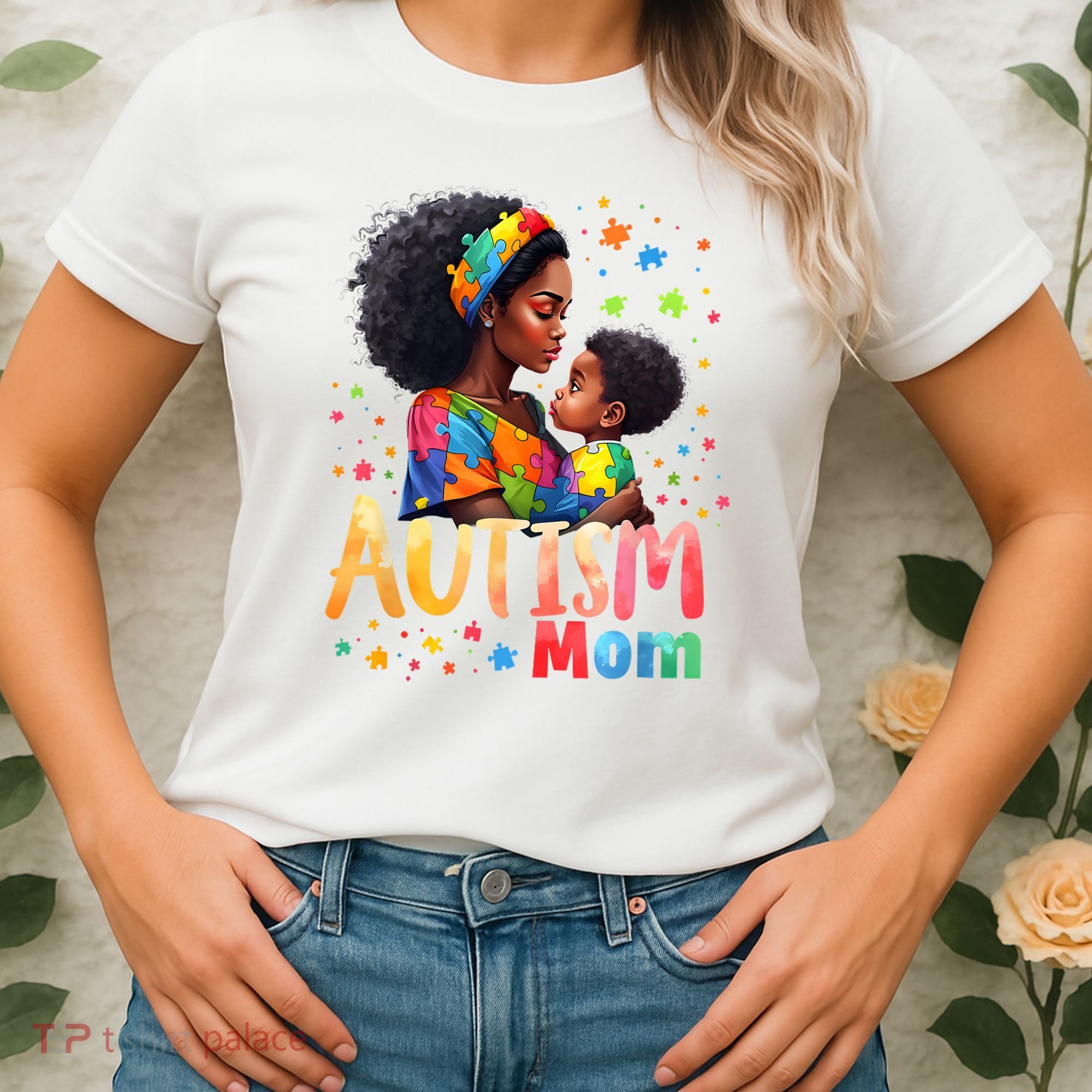Mom Afro Autism Awareness Mama Black Autism Women's T-Shirt