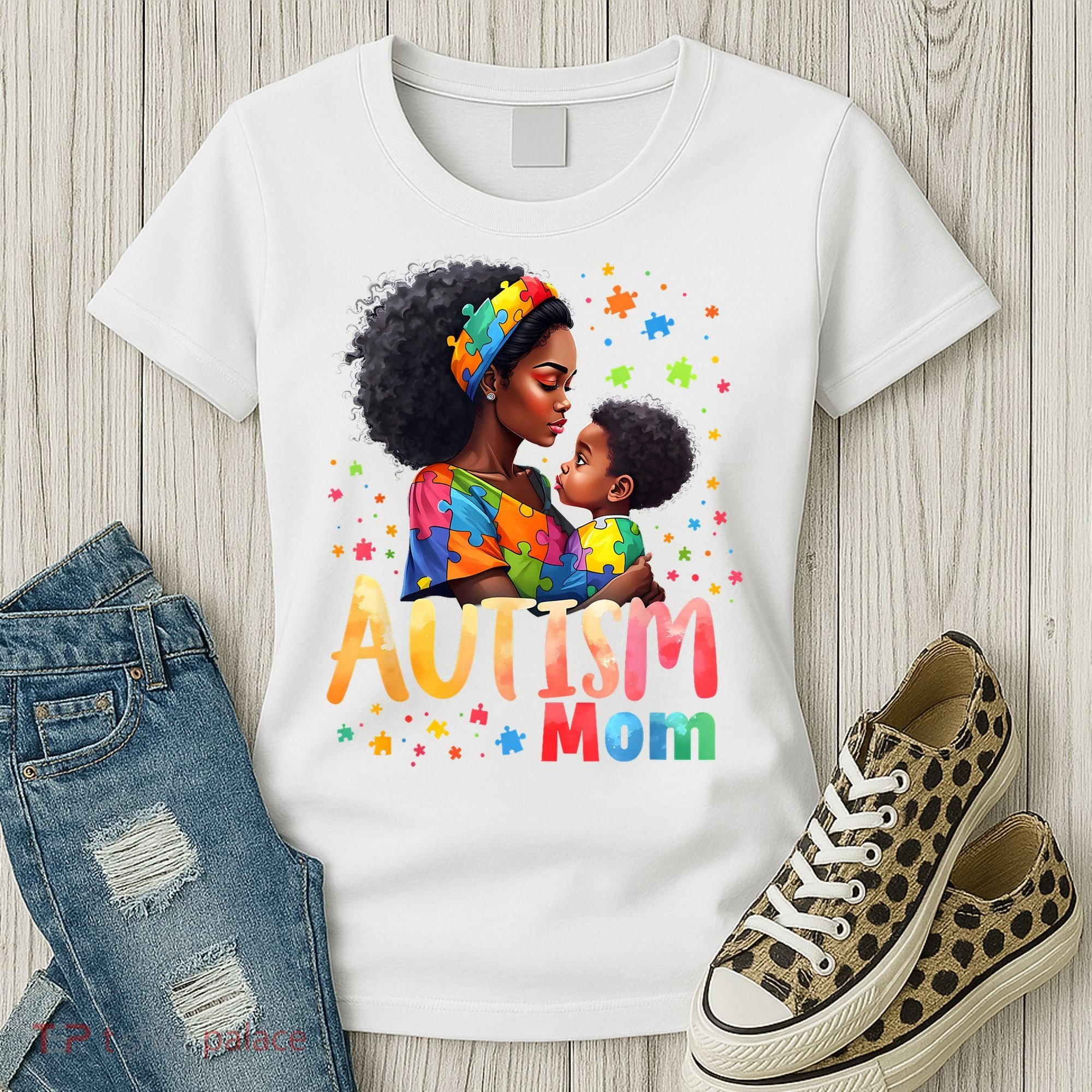 Mom Afro Autism Awareness Mama Black Autism Women's T-Shirt