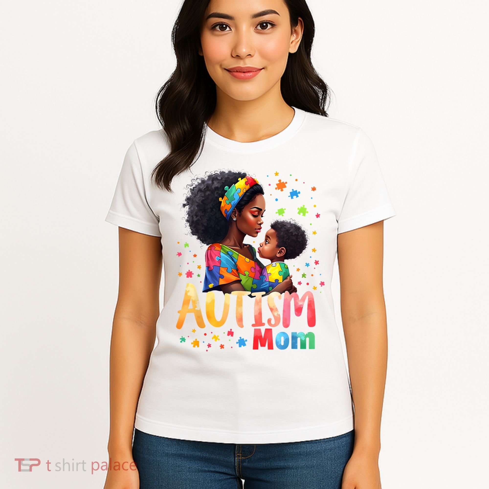 Mom Afro Autism Awareness Mama Black Autism Women's T-Shirt