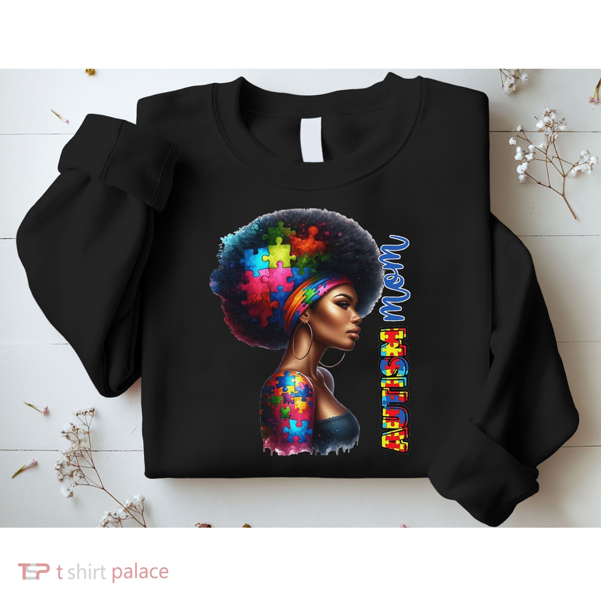Mom Afro Autism Awareness Mama Black Autism Mother Autistic Sweatshirt