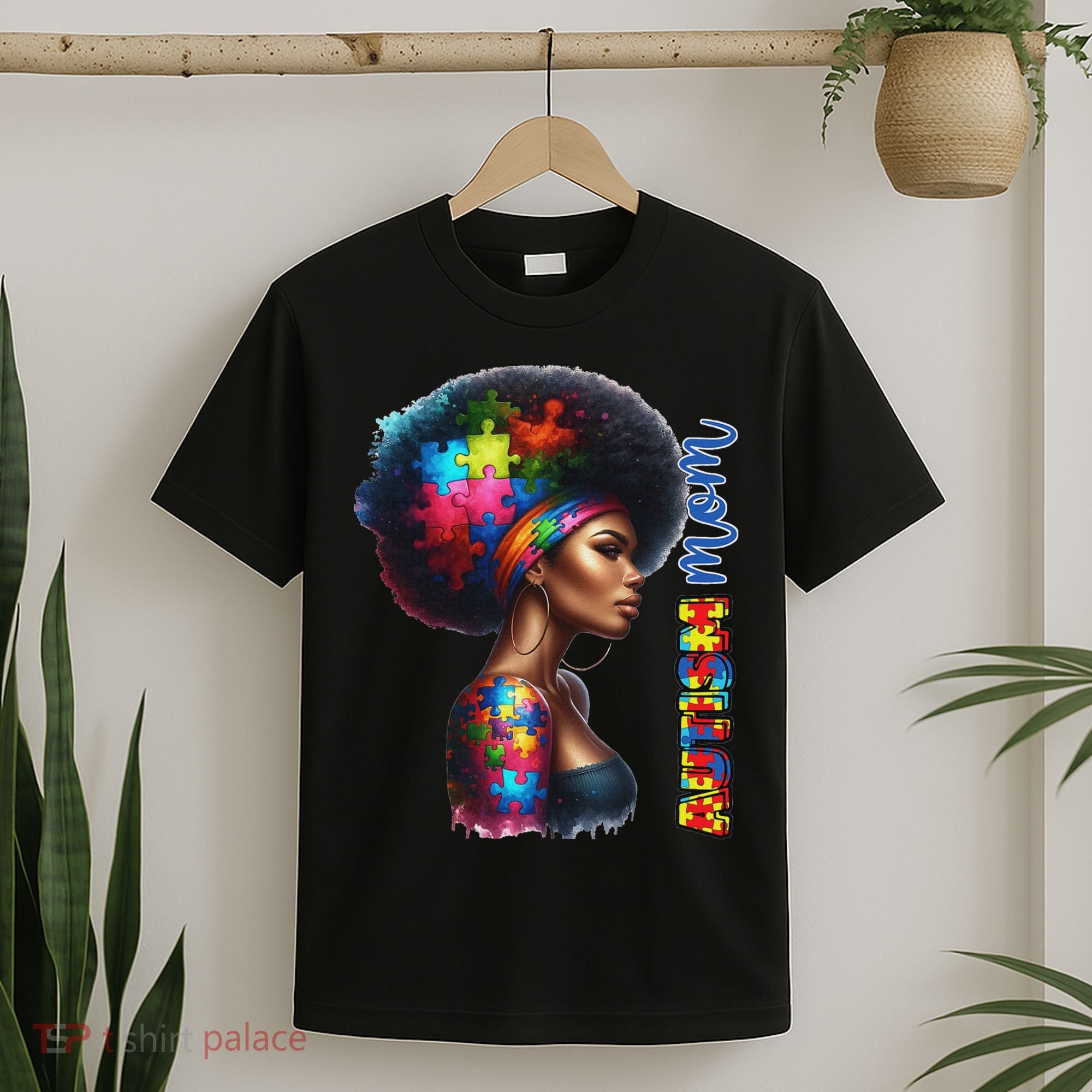 Mom Afro Autism Awareness Mama Black Autism Mother Autistic T-Shirt