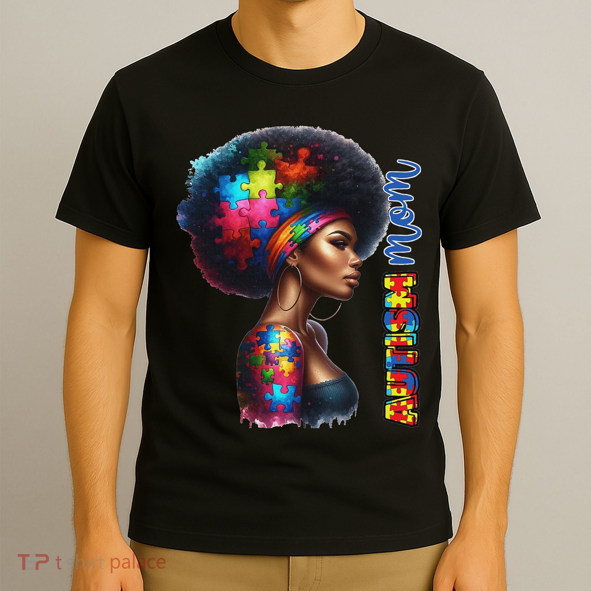 Mom Afro Autism Awareness Mama Black Autism Mother Autistic T-Shirt