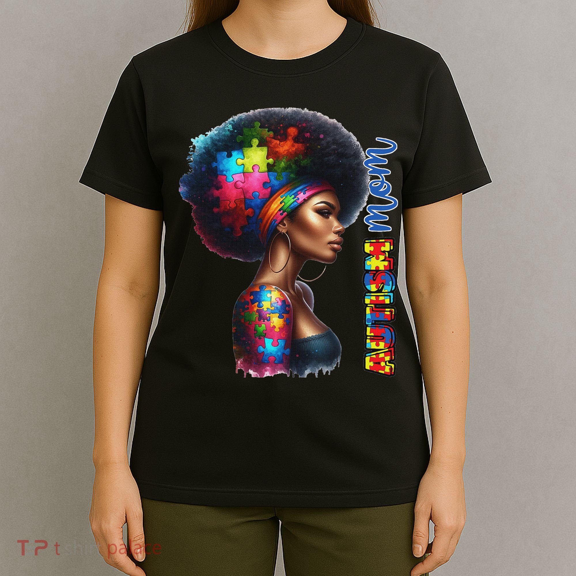 Mom Afro Autism Awareness Mama Black Autism Mother Autistic T-Shirt