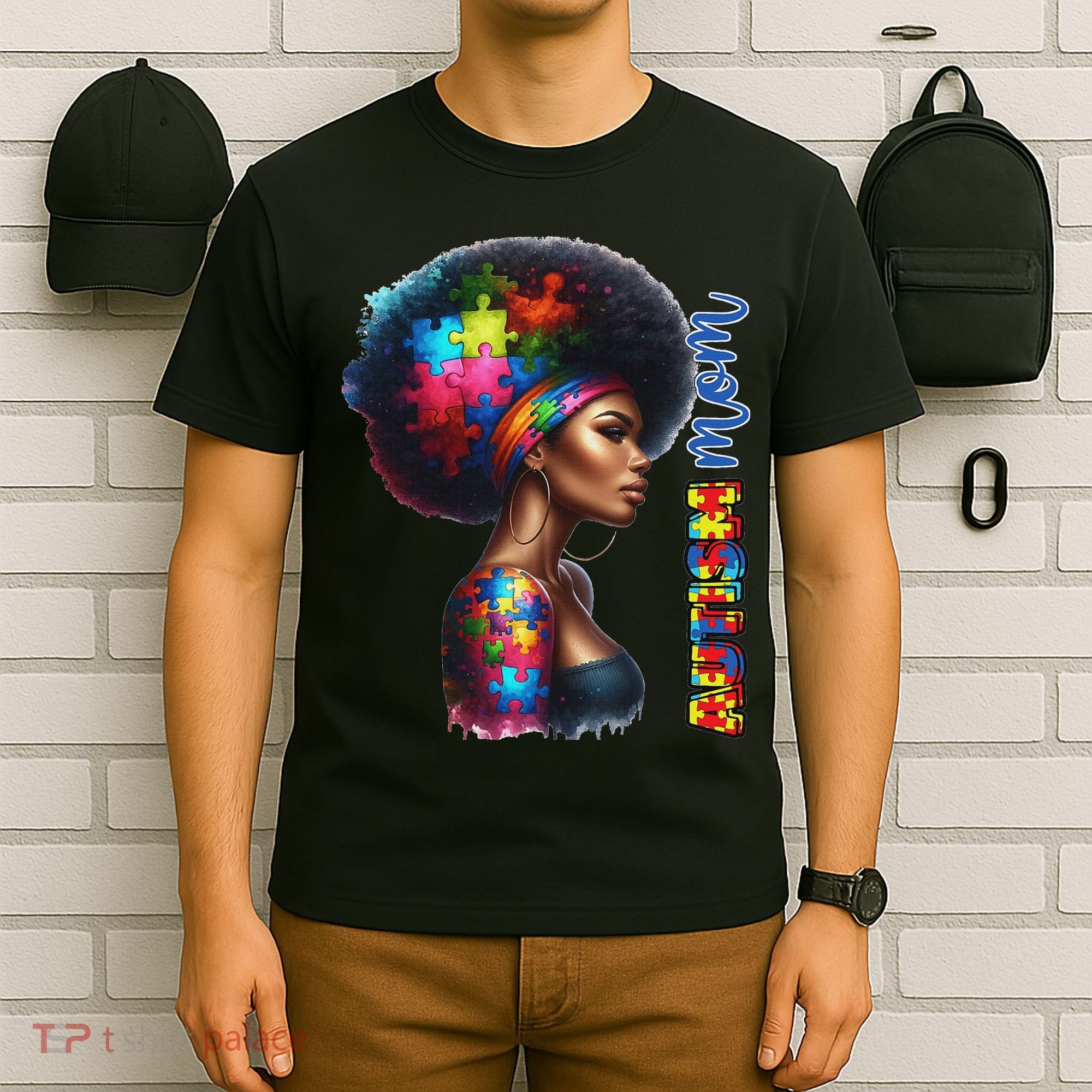 Mom Afro Autism Awareness Mama Black Autism Mother Autistic T-Shirt