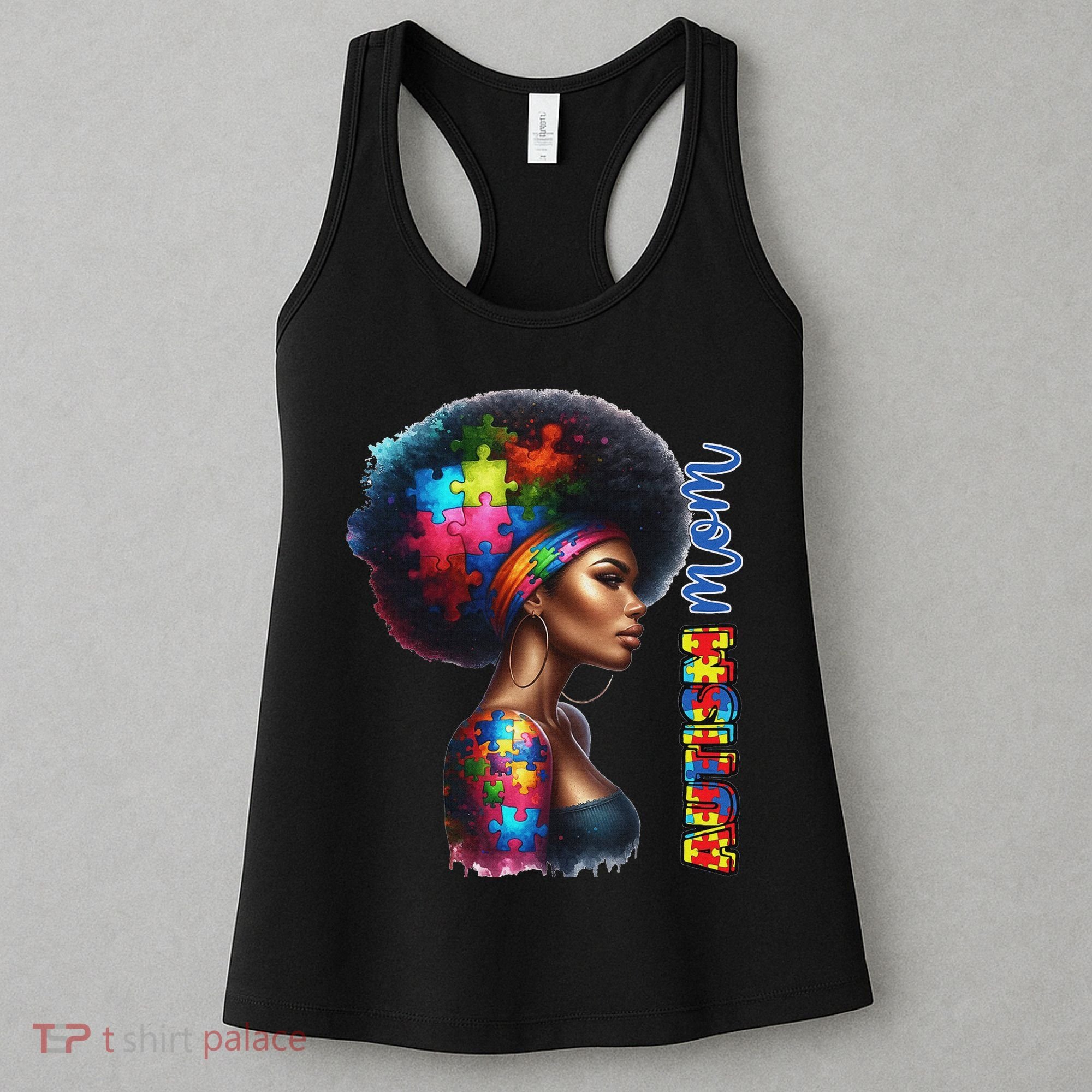 Mom Afro Autism Awareness Mama Black Autism Mother Autistic Women's Tank Top
