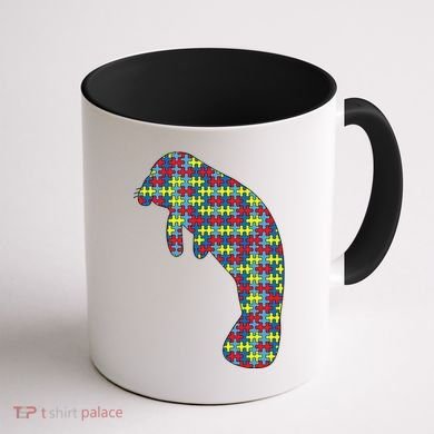 Manatee Autism Awareness Dugong Puzzle Day Mom Gift Coffee Mug back