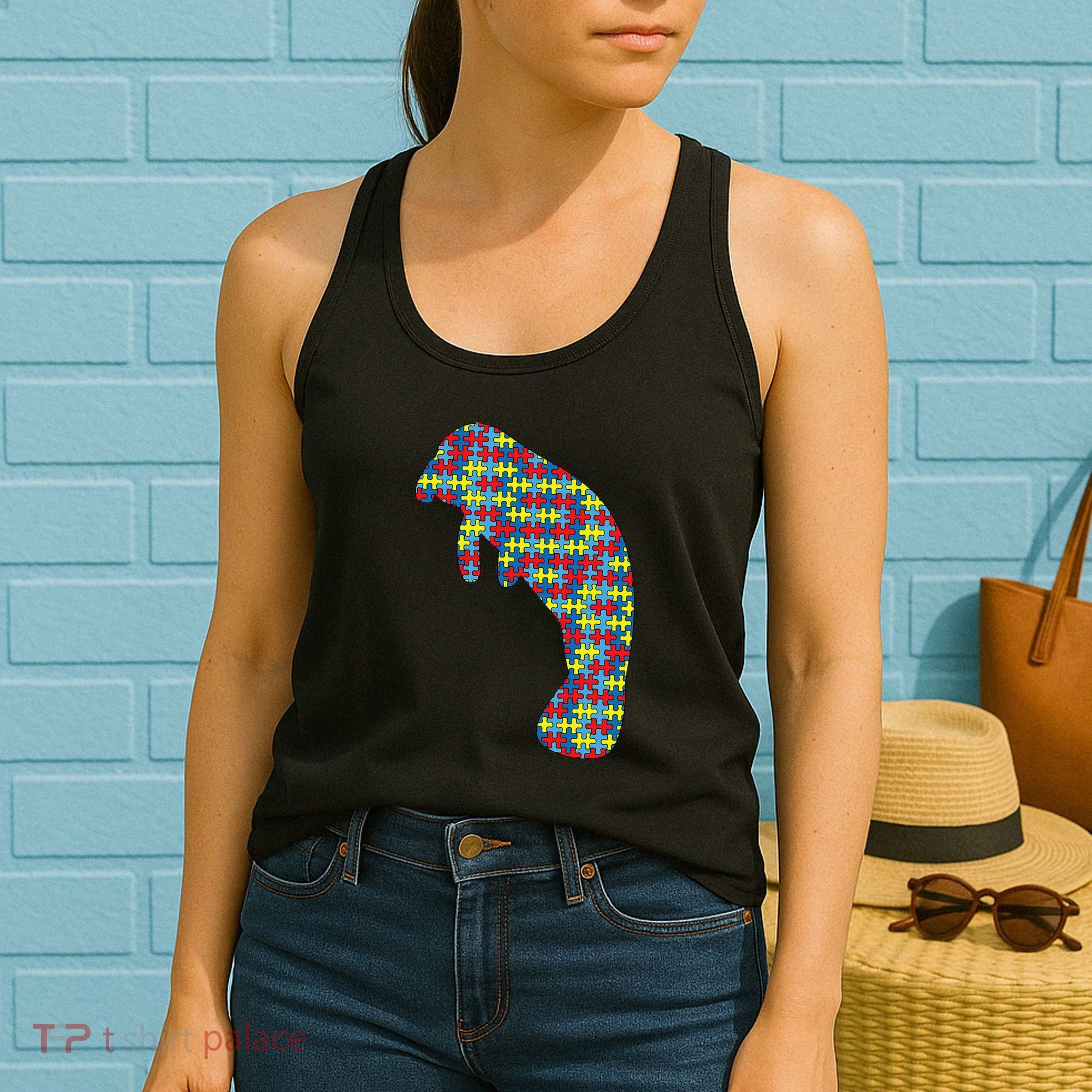 Manatee Autism Awareness Dugong Puzzle Day Mom Gift Women's Tank Top