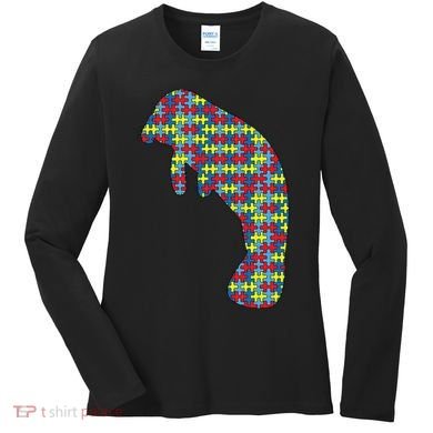 Manatee Autism Awareness Dugong Puzzle Day Mom Gift Women's Long Sleeve Shirt