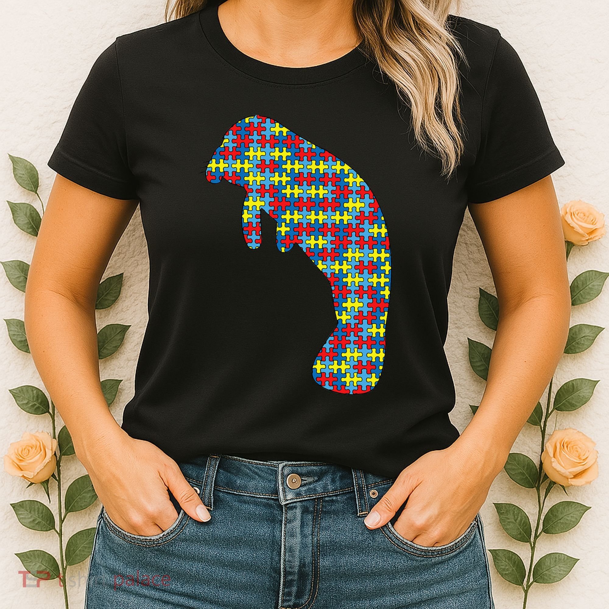 Manatee Autism Awareness Dugong Puzzle Day Mom Gift Women's T-Shirt