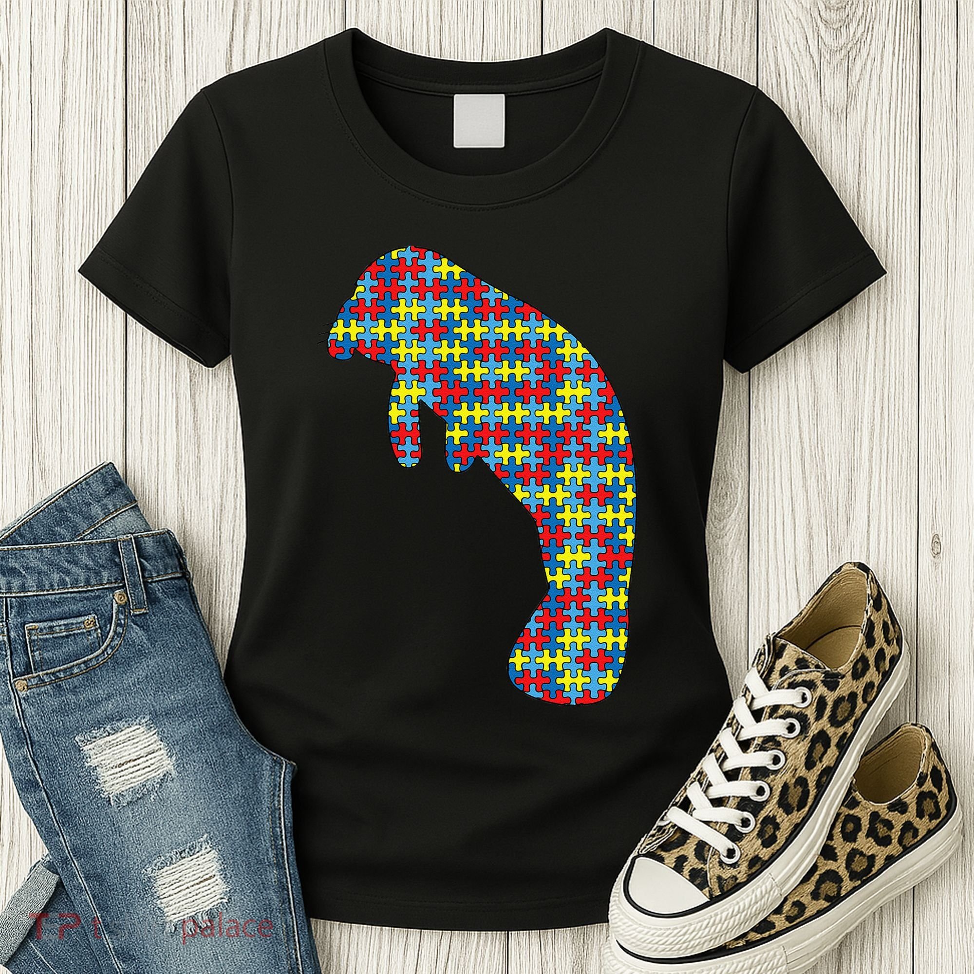 Manatee Autism Awareness Dugong Puzzle Day Mom Gift Women's T-Shirt