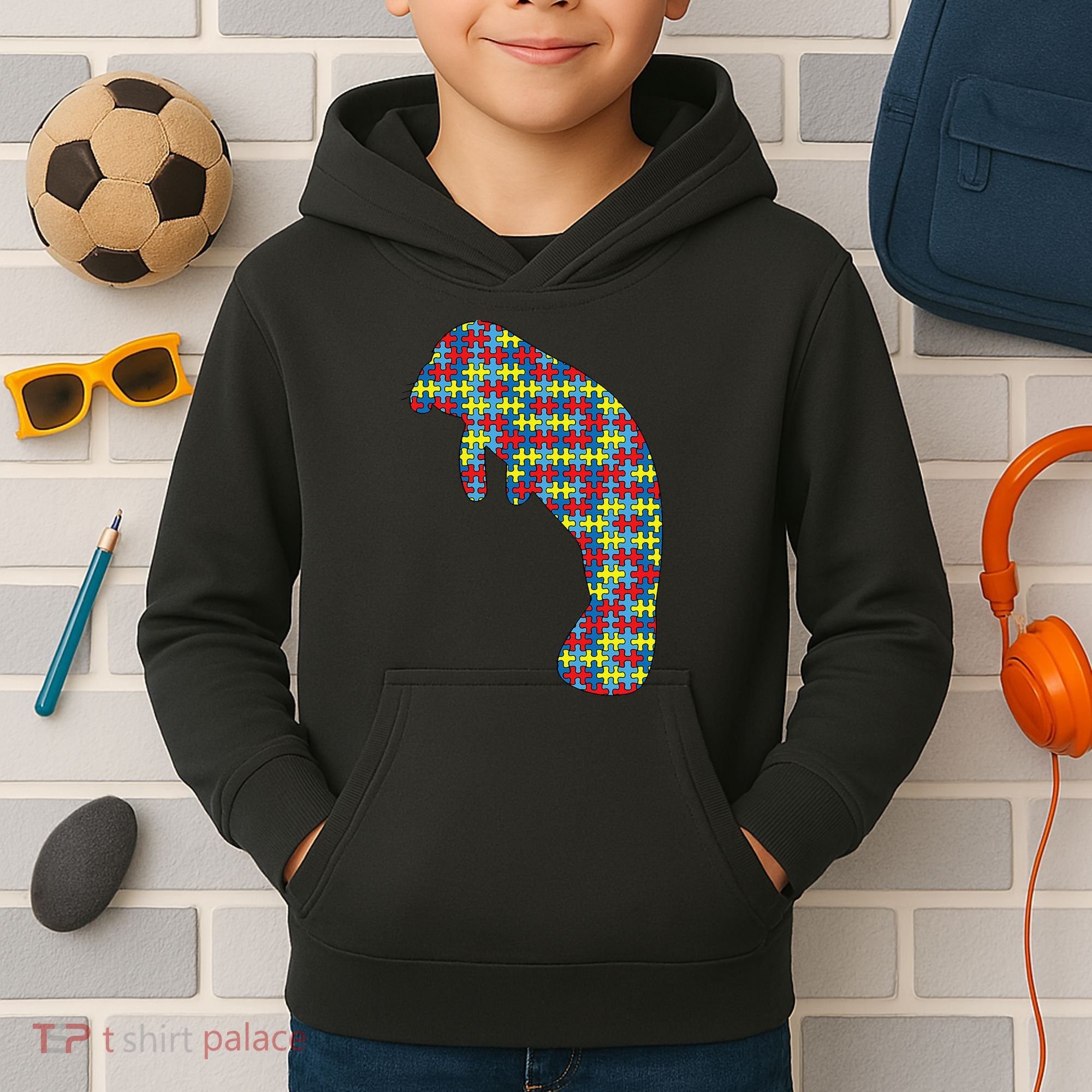 Manatee Autism Awareness Dugong Puzzle Day Mom Gift Kids Hoodie