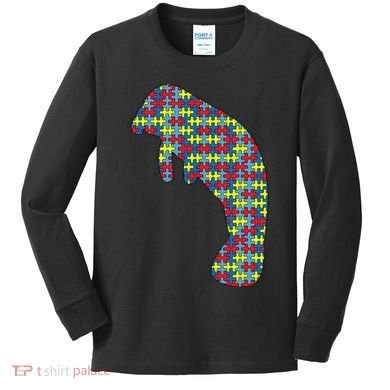 Manatee Autism Awareness Dugong Puzzle Day Mom Gift Kids Long Sleeve Shirt