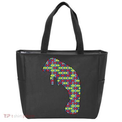 Manatee Autism Awareness Dugong Puzzle Day Mom Gift Tote Bag