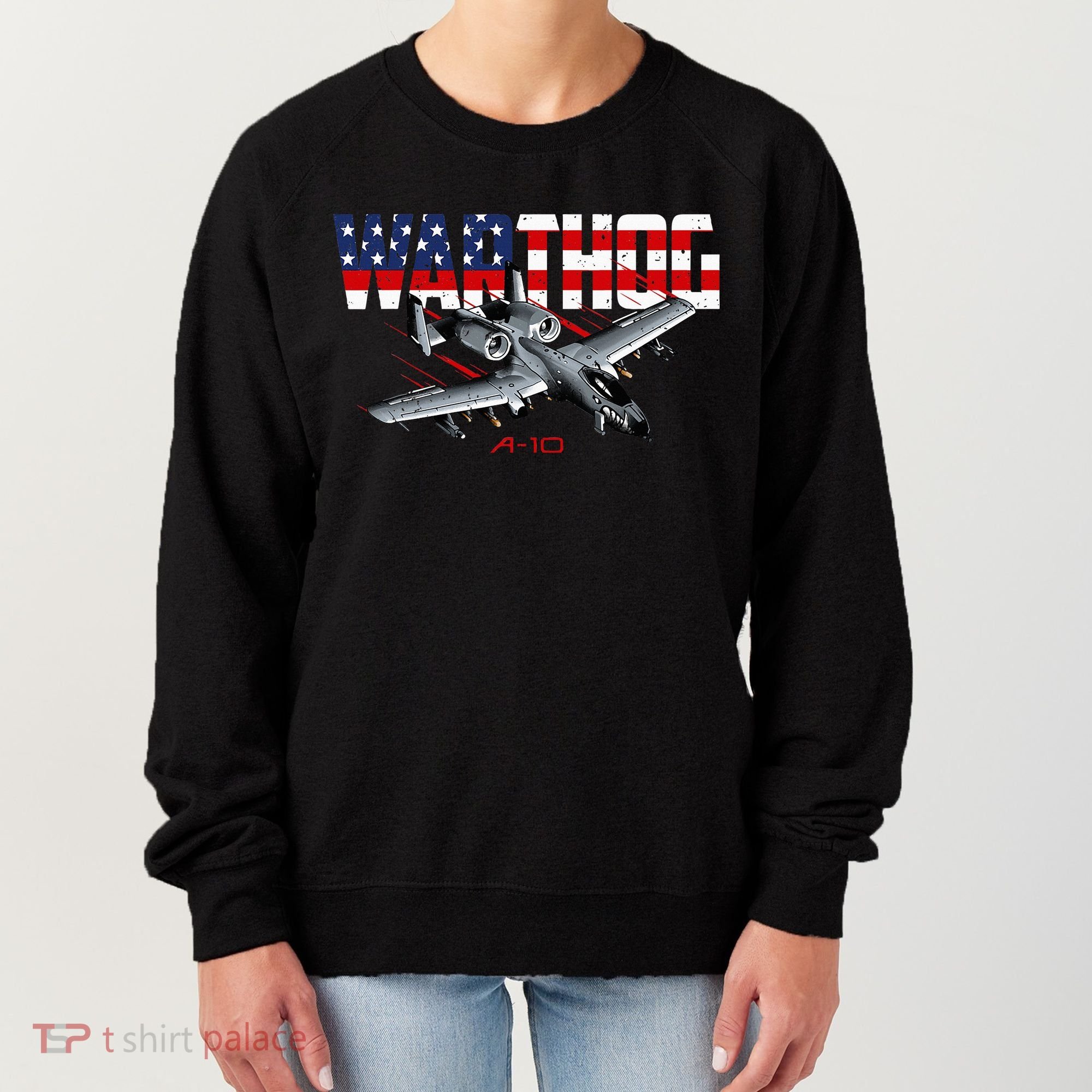 Military Airplane A10 Warthog American Flag Women's Sweatshirt