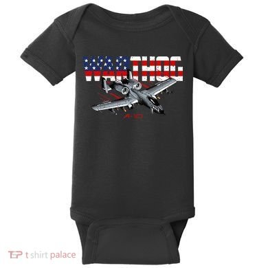 Military Airplane A10 Warthog American Flag Baby Bodysuit