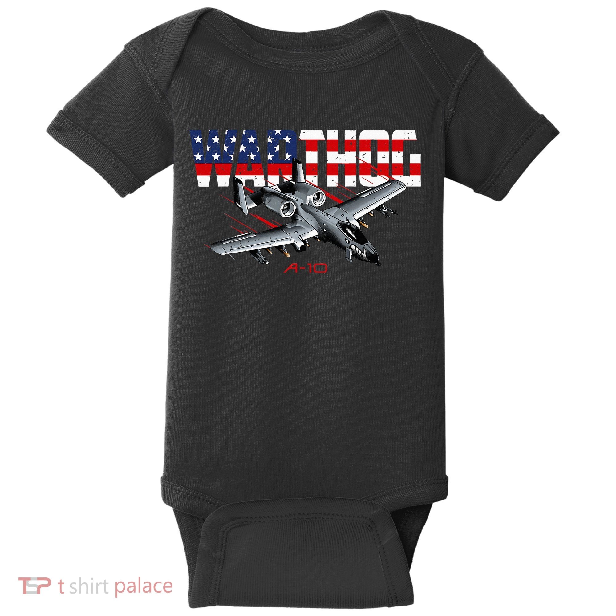 Military Airplane A10 Warthog American Flag Baby Bodysuit