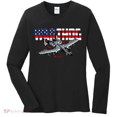 Military Airplane A10 Warthog American Flag Women's Long Sleeve Shirt