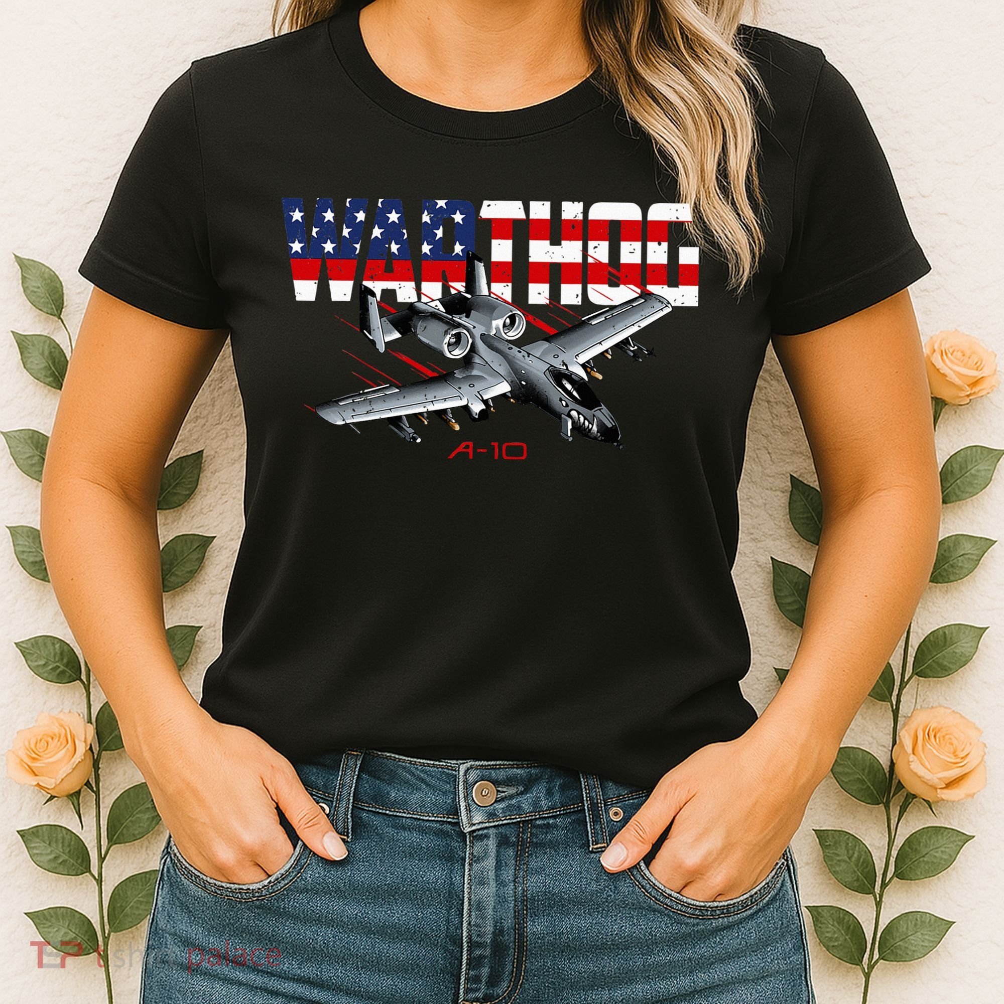 Military Airplane A10 Warthog American Flag Women's T-Shirt