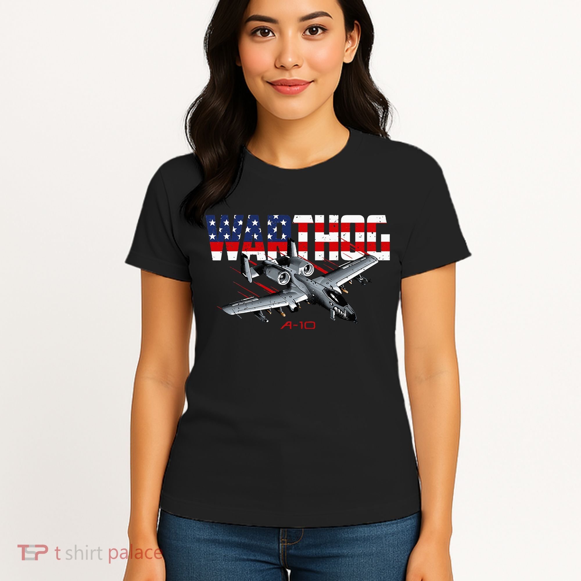 Military Airplane A10 Warthog American Flag Women's T-Shirt