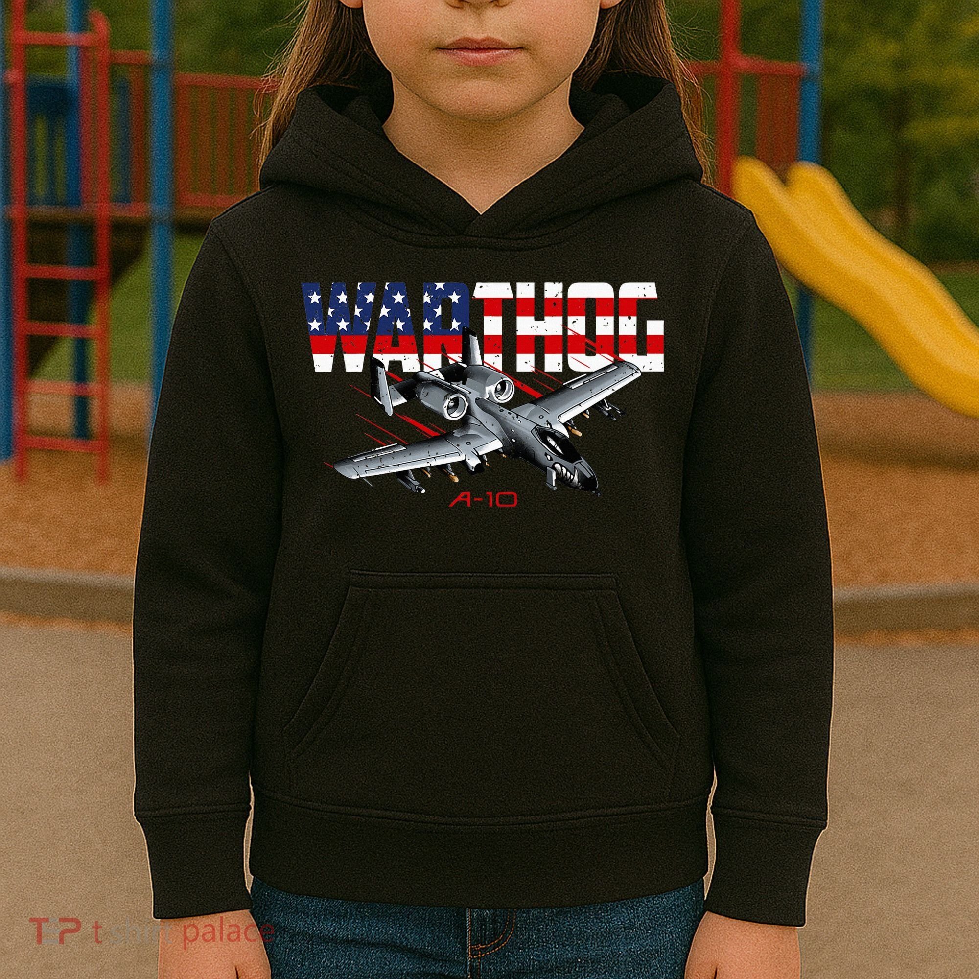 Military Airplane A10 Warthog American Flag Kids Hoodie