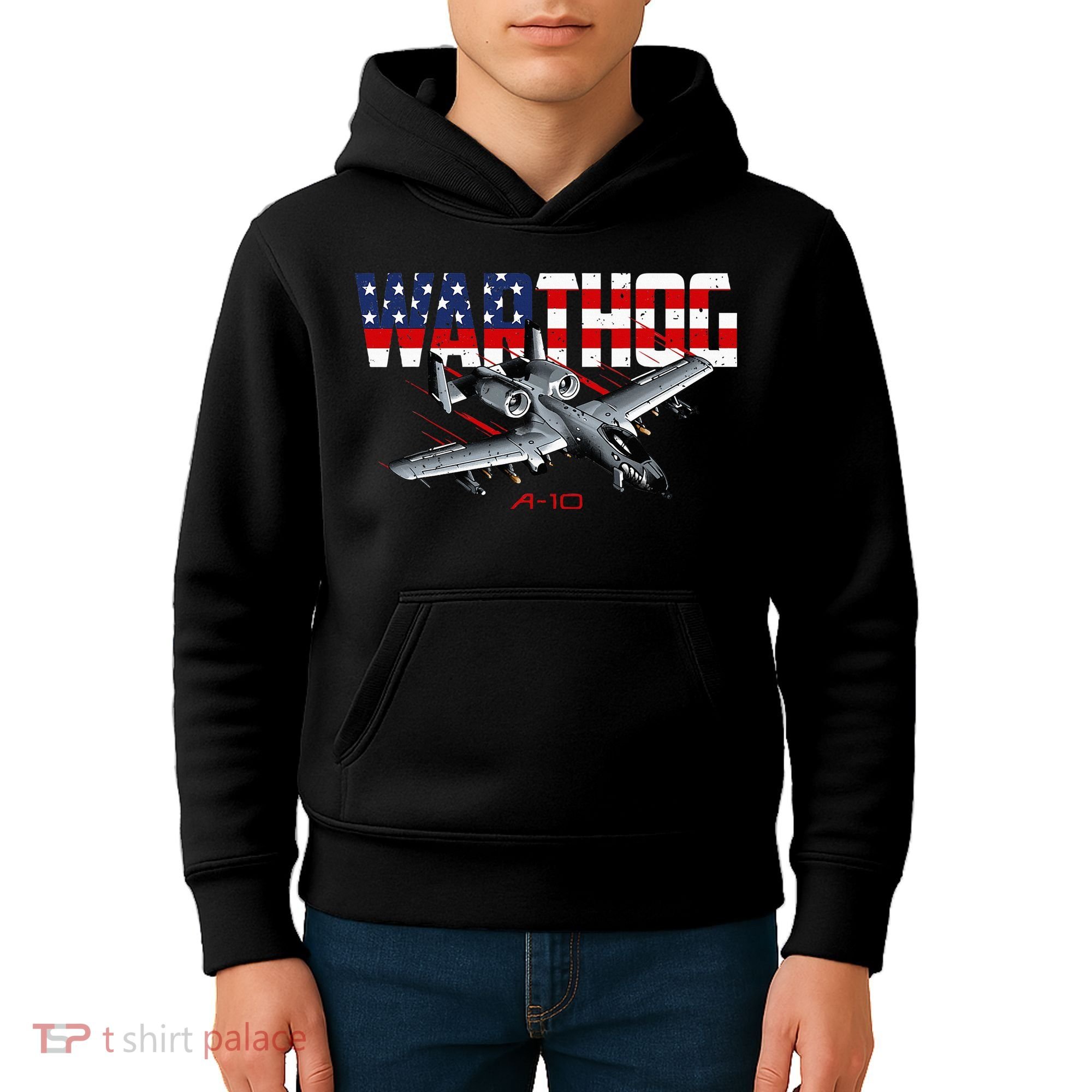 Military Airplane A10 Warthog American Flag Kids Hoodie