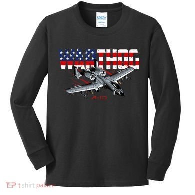 Military Airplane A10 Warthog American Flag Kids Long Sleeve Shirt