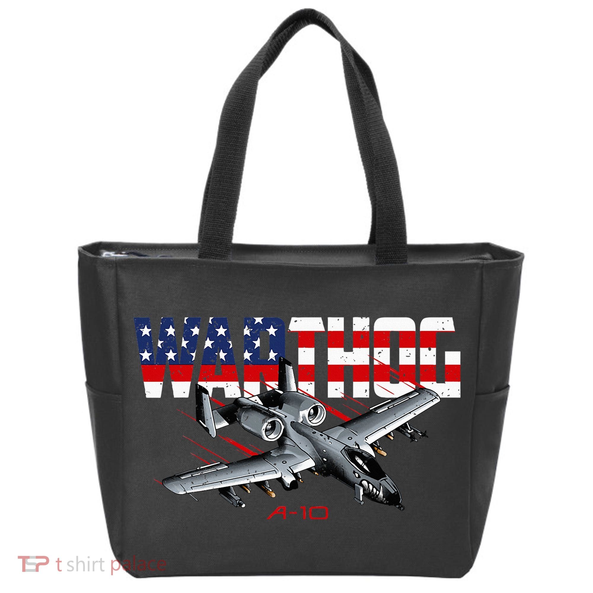 Military Airplane A10 Warthog American Flag Tote Bag