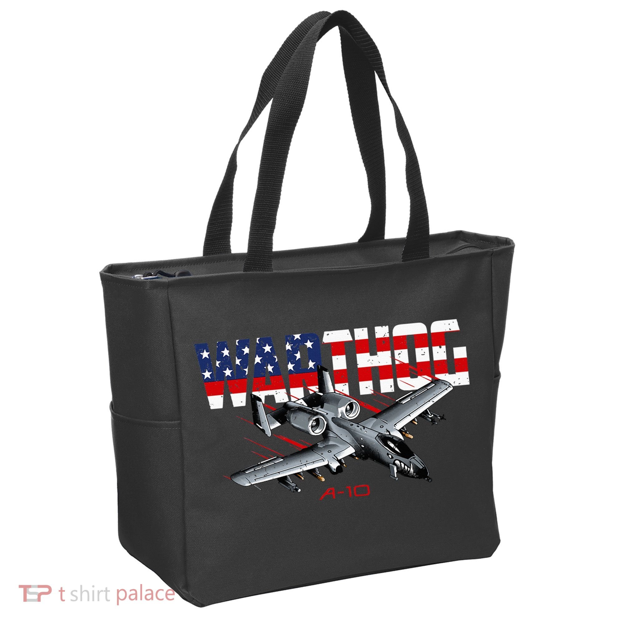 Military Airplane A10 Warthog American Flag Tote Bag