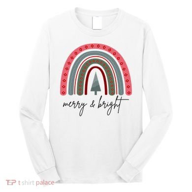 Merry And Bright Rainbow Holiday Long Sleeve Shirt