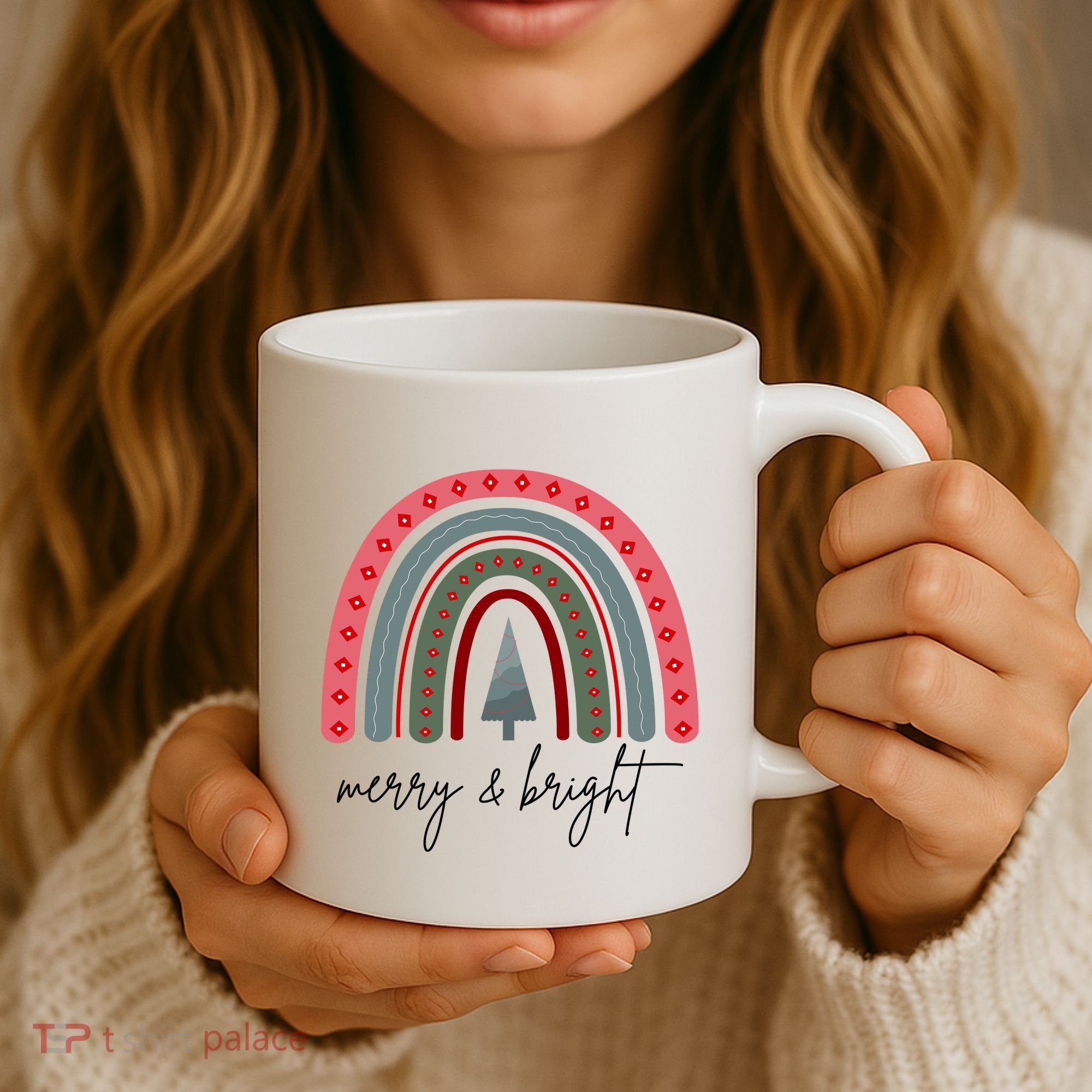 Merry And Bright Rainbow Holiday Coffee Mug