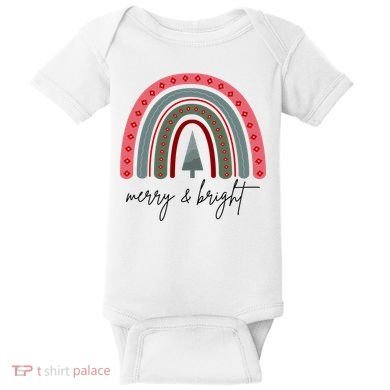Merry And Bright Rainbow Holiday Baby Bodysuit