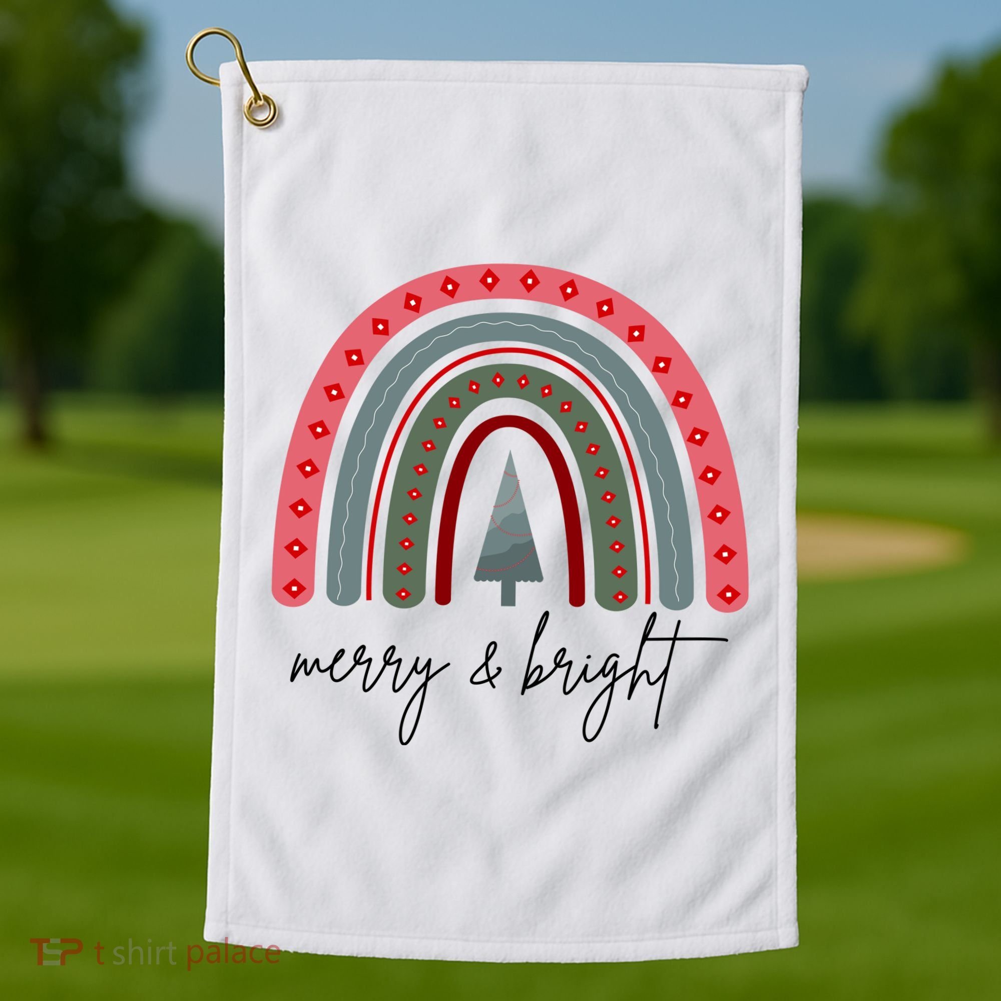 Merry And Bright Rainbow Holiday Golf Towel