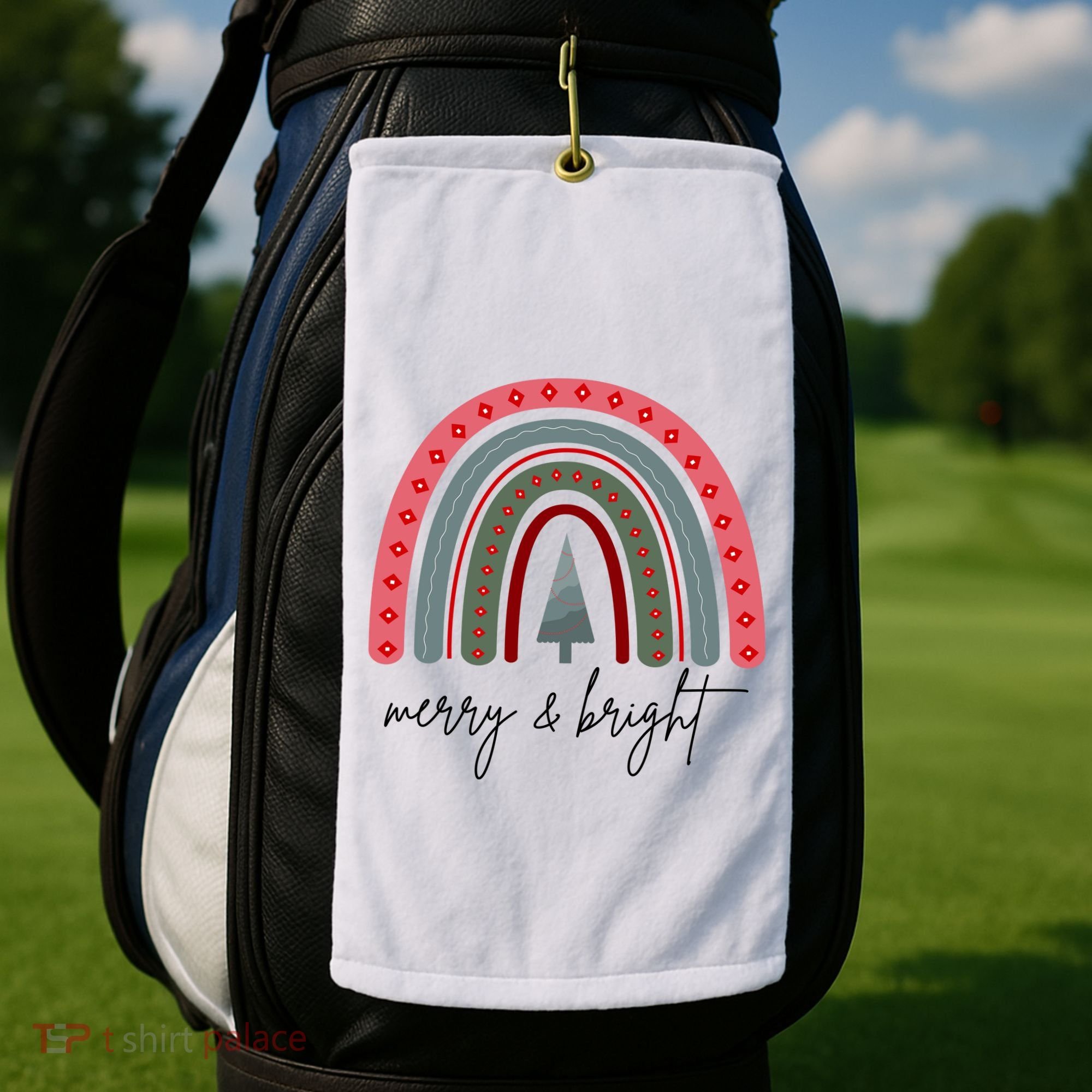 Merry And Bright Rainbow Holiday Golf Towel