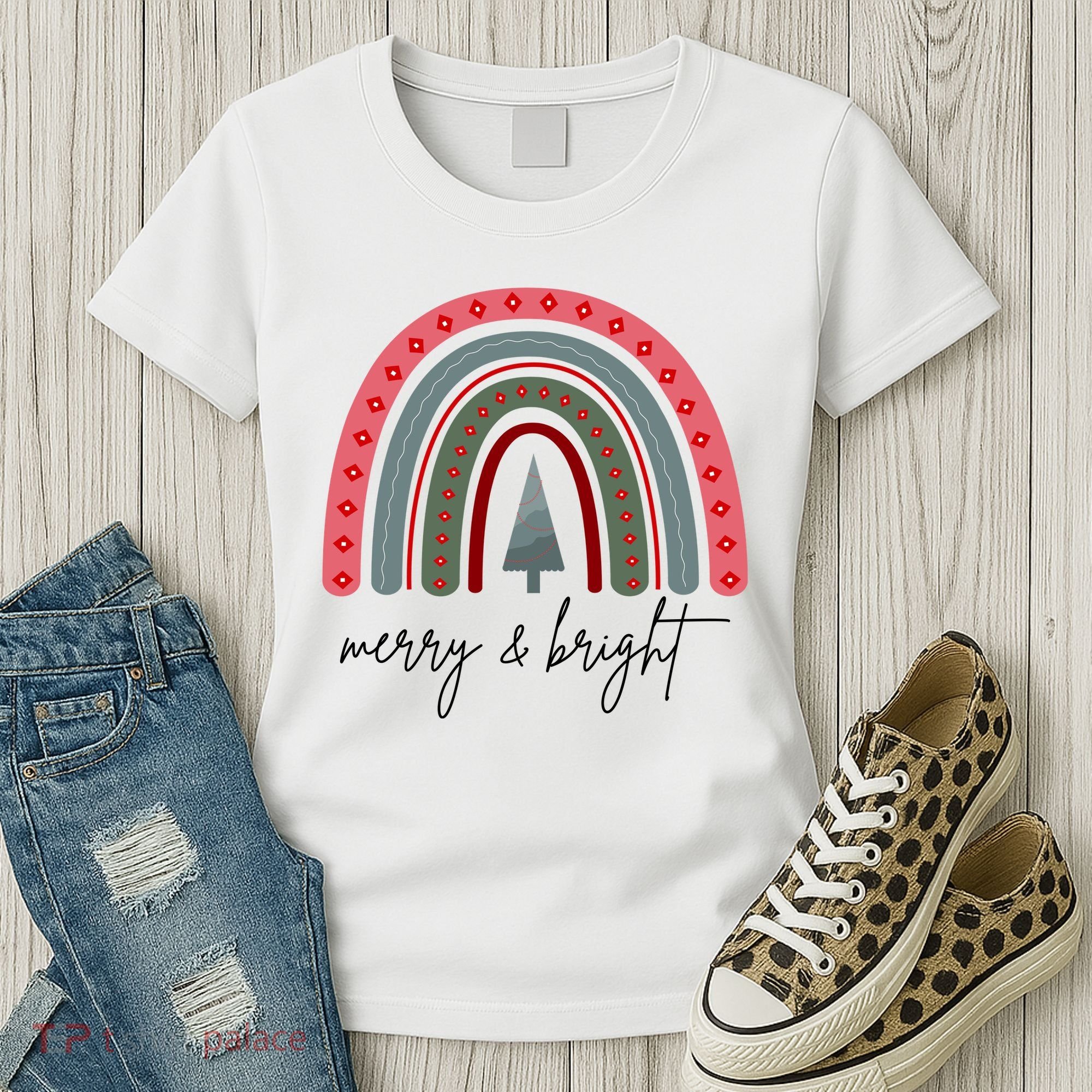Merry And Bright Rainbow Holiday Women's T-Shirt