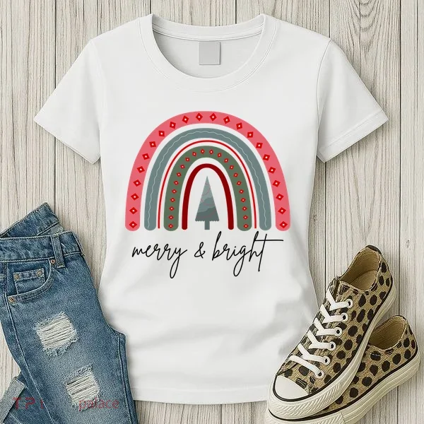 Merry And Bright Rainbow Holiday Women's T-Shirt