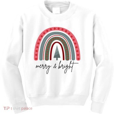 Merry And Bright Rainbow Holiday Kids Sweatshirt