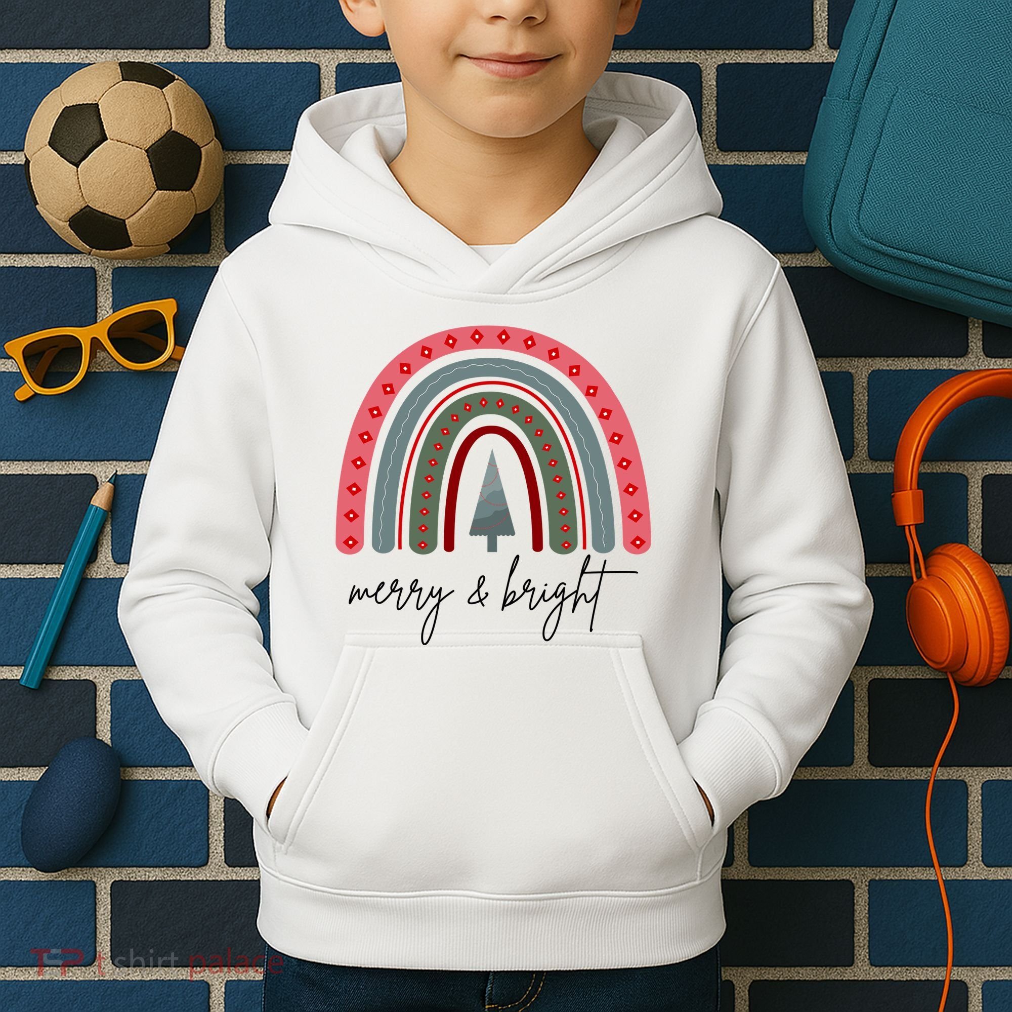 Merry And Bright Rainbow Holiday Kids Hoodie