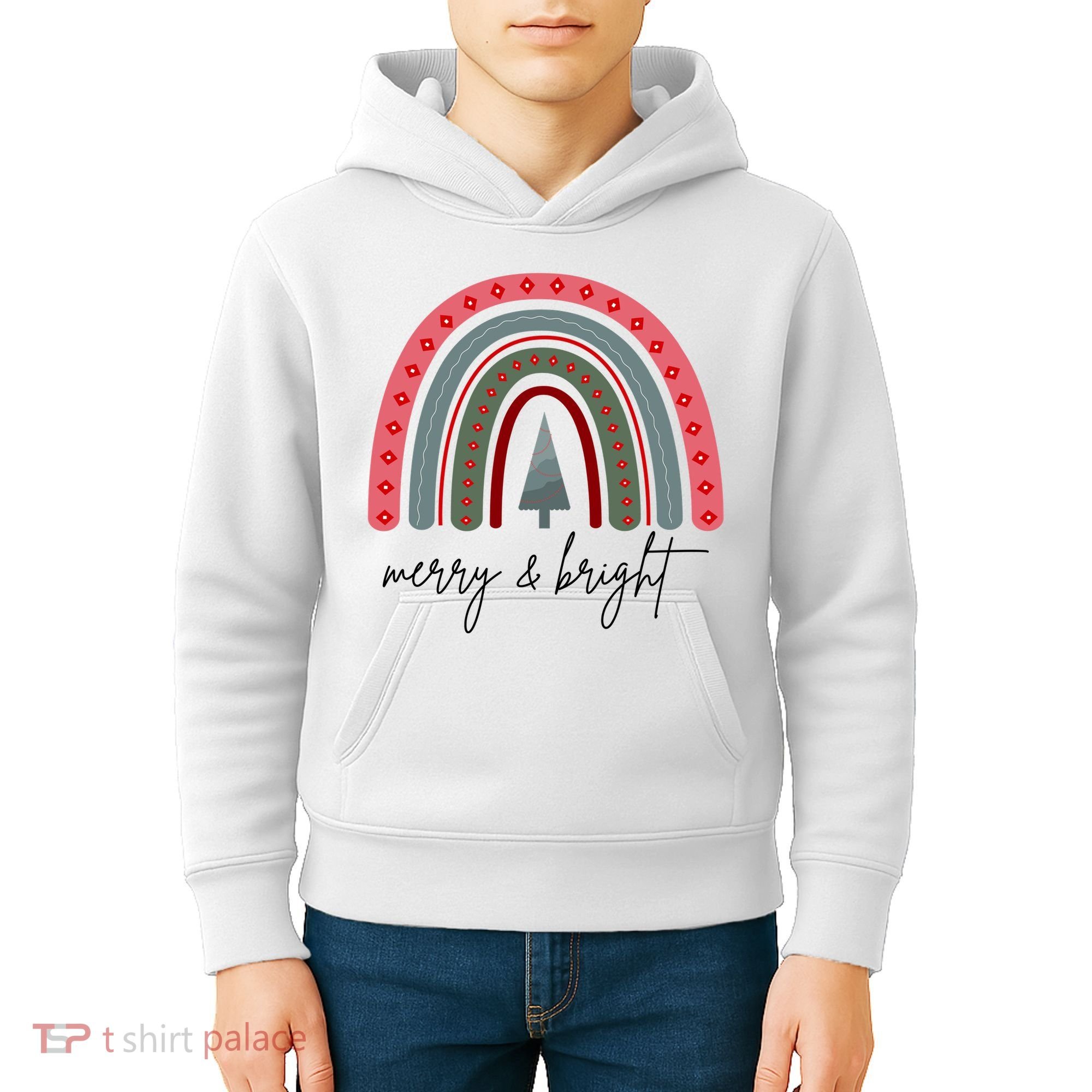 Merry And Bright Rainbow Holiday Kids Hoodie