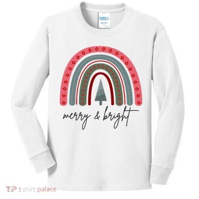 Merry And Bright Rainbow Holiday Kids Long Sleeve Shirt