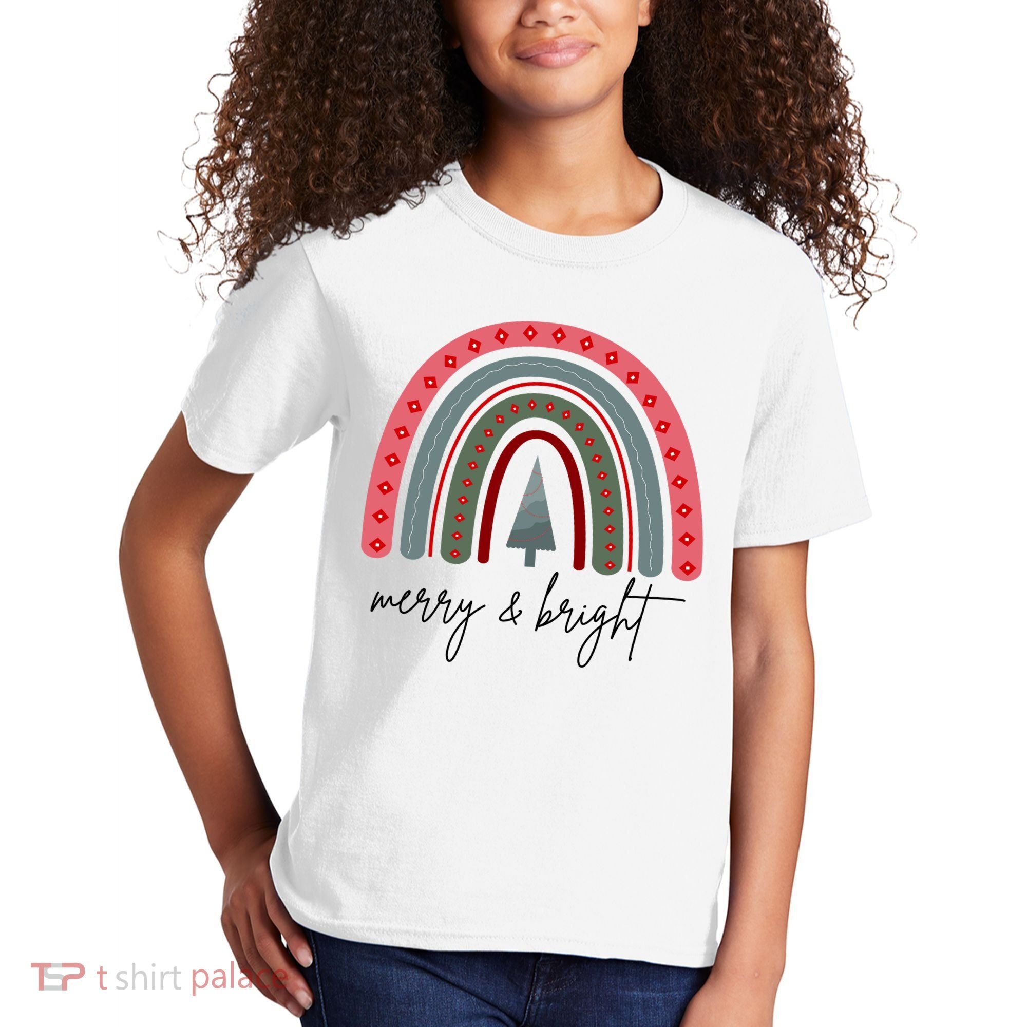 Merry And Bright Rainbow Holiday Kids T-Shirt
