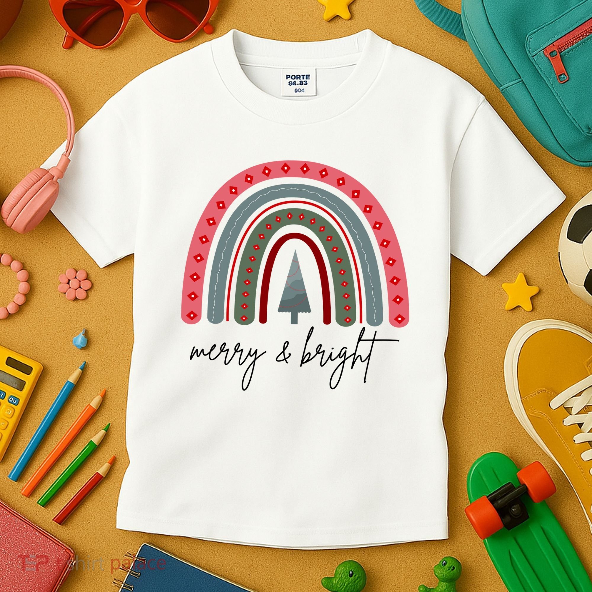Merry And Bright Rainbow Holiday Kids T-Shirt