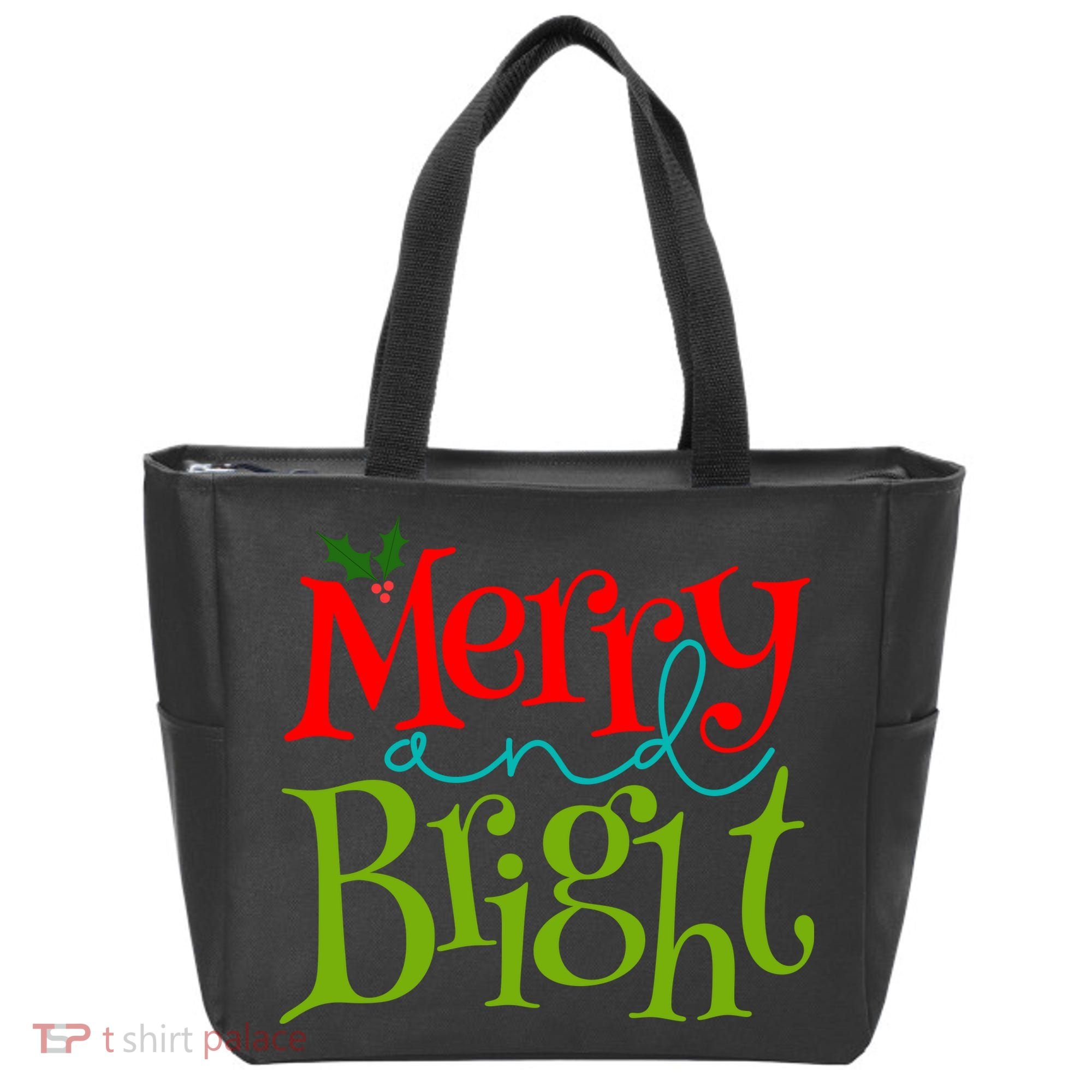 Merry And Bright Christmas Holiday Festive Tote Bag