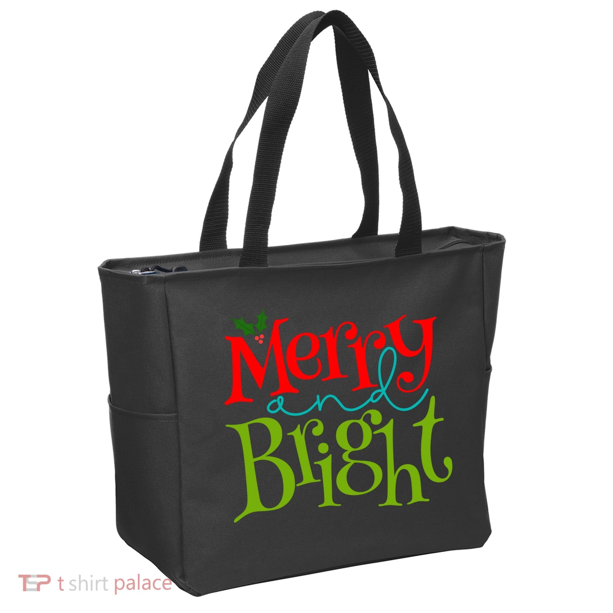 Merry And Bright Christmas Holiday Festive Tote Bag