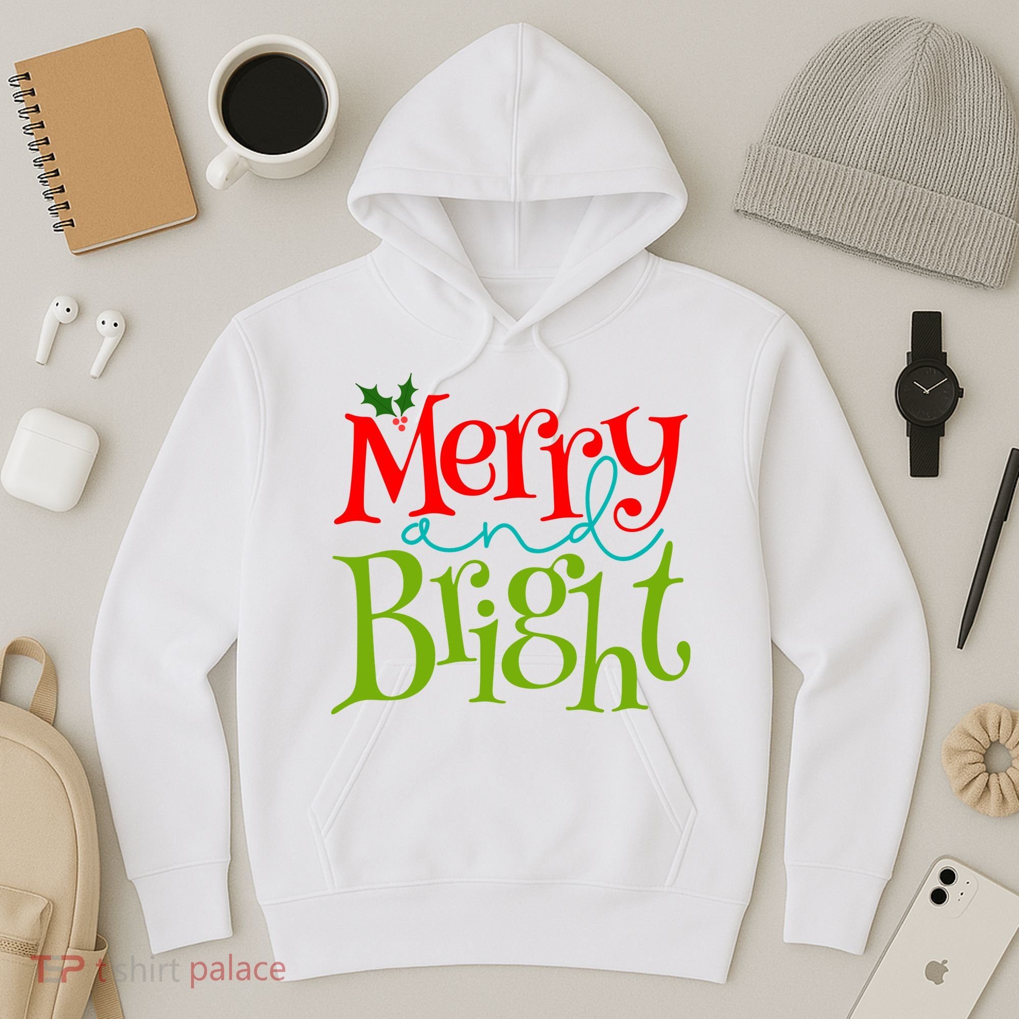 Merry And Bright Christmas Holiday Festive Hoodie