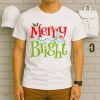 Merry And Bright Christmas Holiday Festive T-Shirt thumb 6