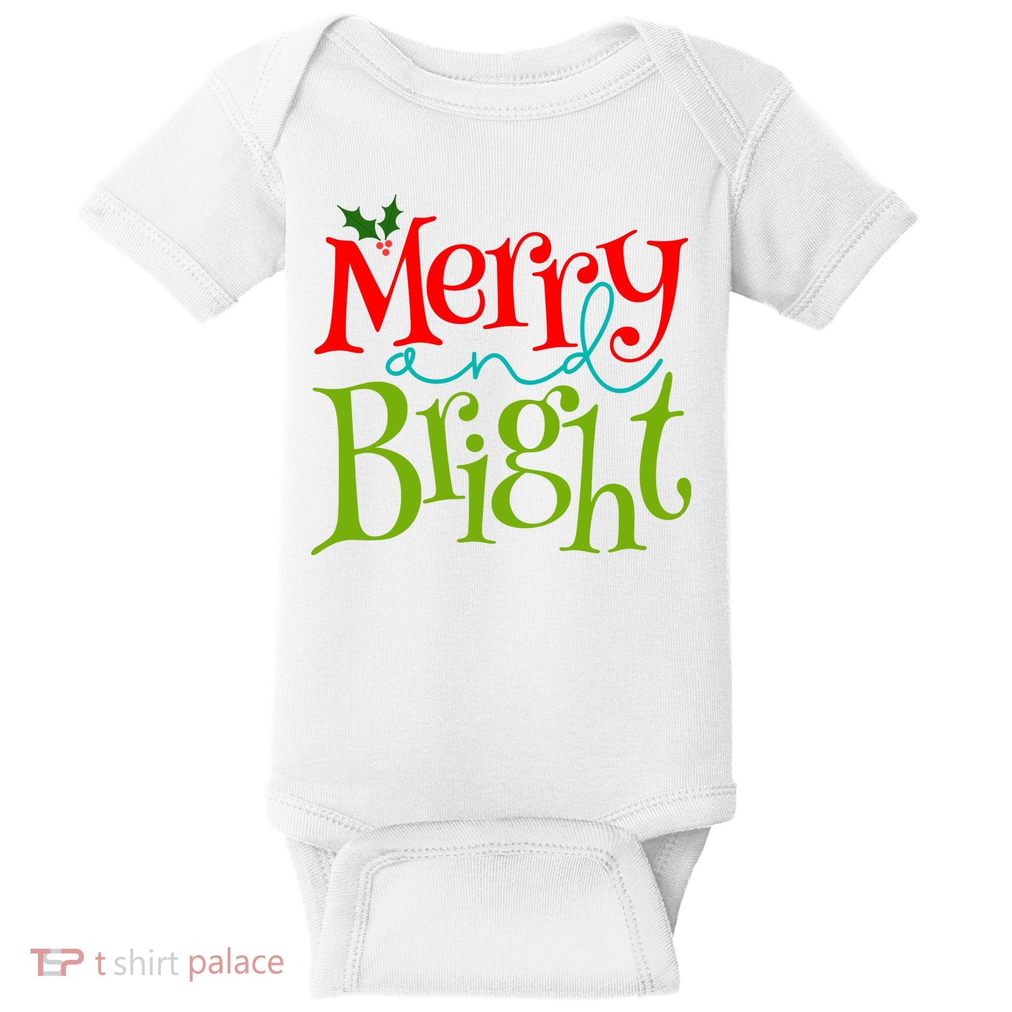 Merry And Bright Christmas Holiday Festive Baby Bodysuit