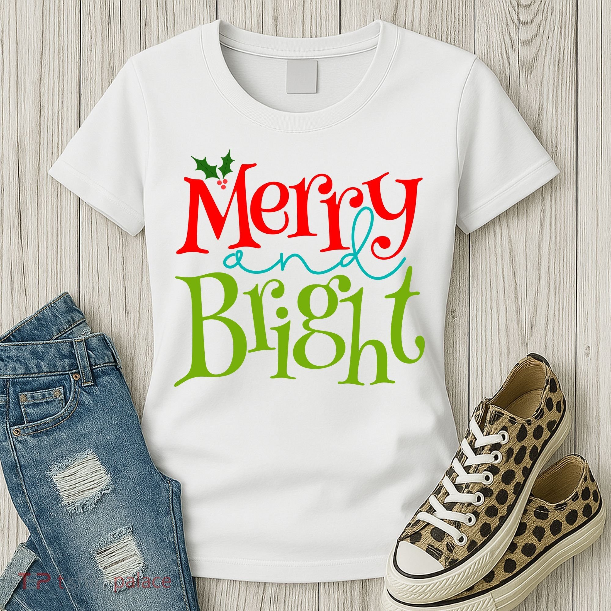 Merry And Bright Christmas Holiday Festive Women's T-Shirt