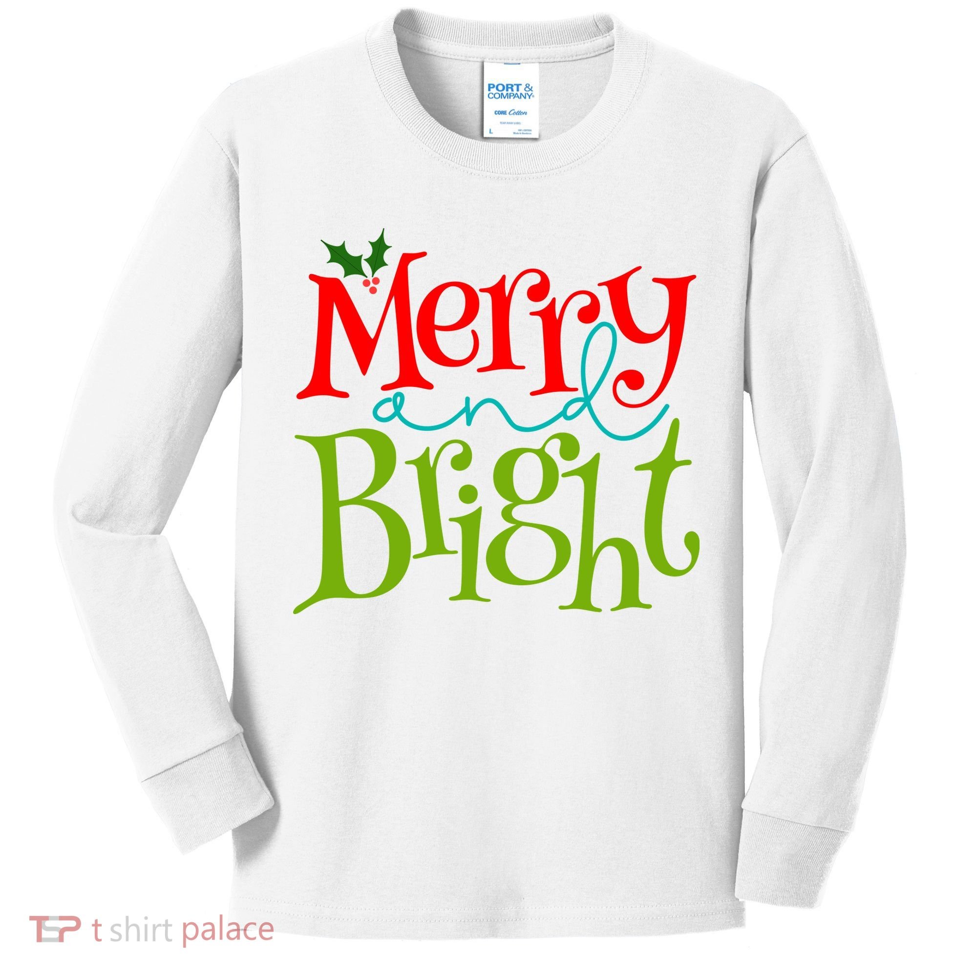 Merry And Bright Christmas Holiday Festive Kids Long Sleeve Shirt