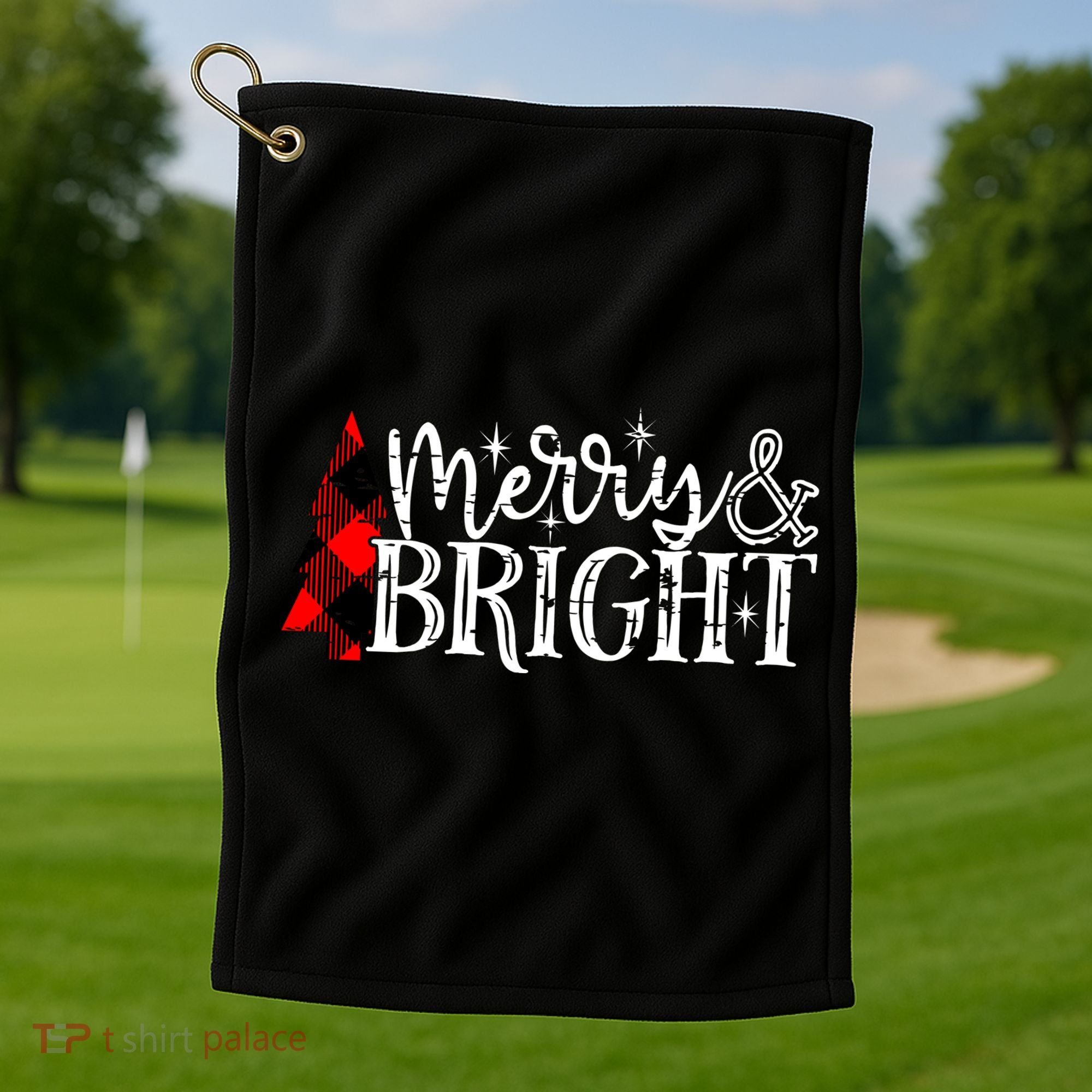 Merry And Bright Cute Christmas Gift Golf Towel