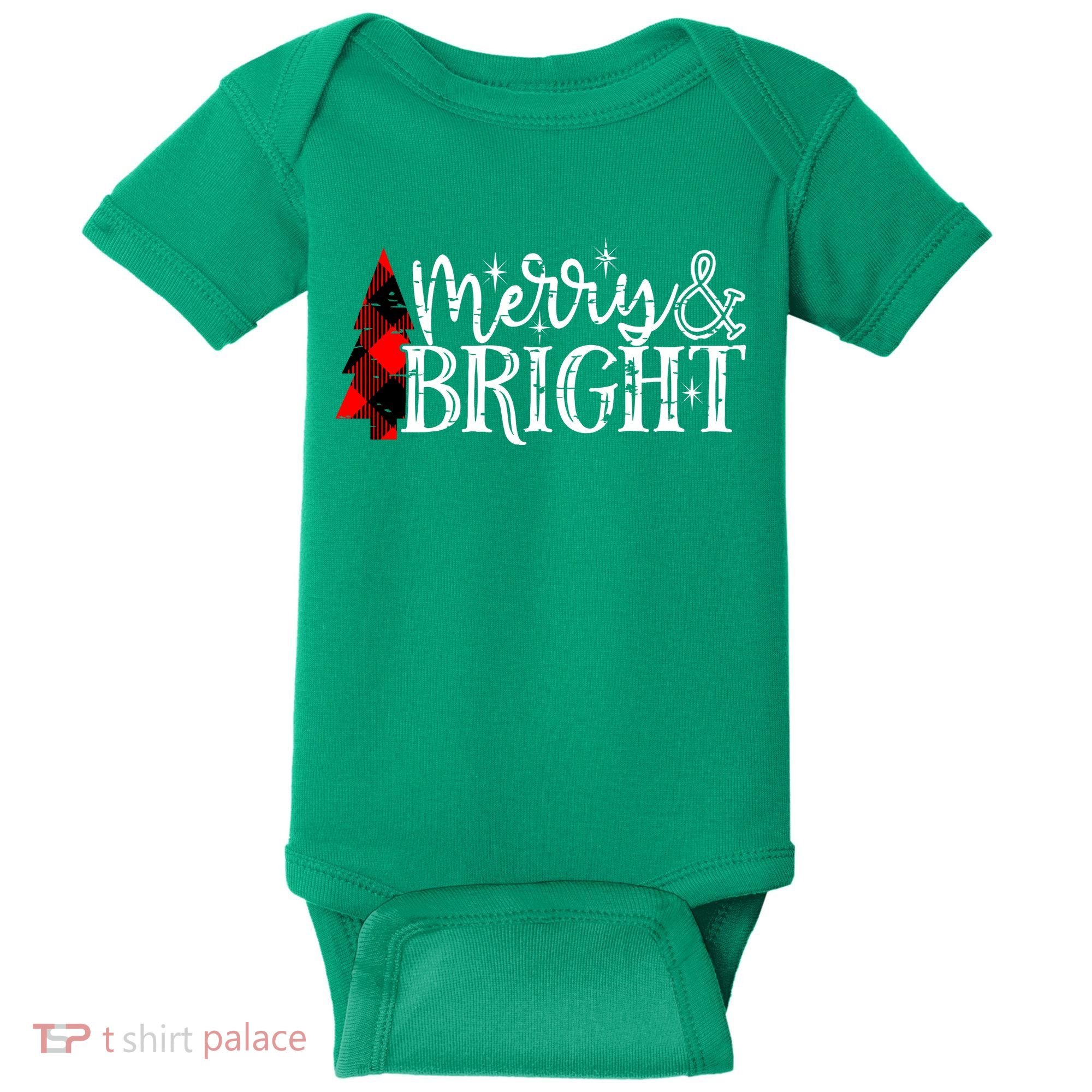 Merry And Bright Cute Christmas Gift Baby Bodysuit